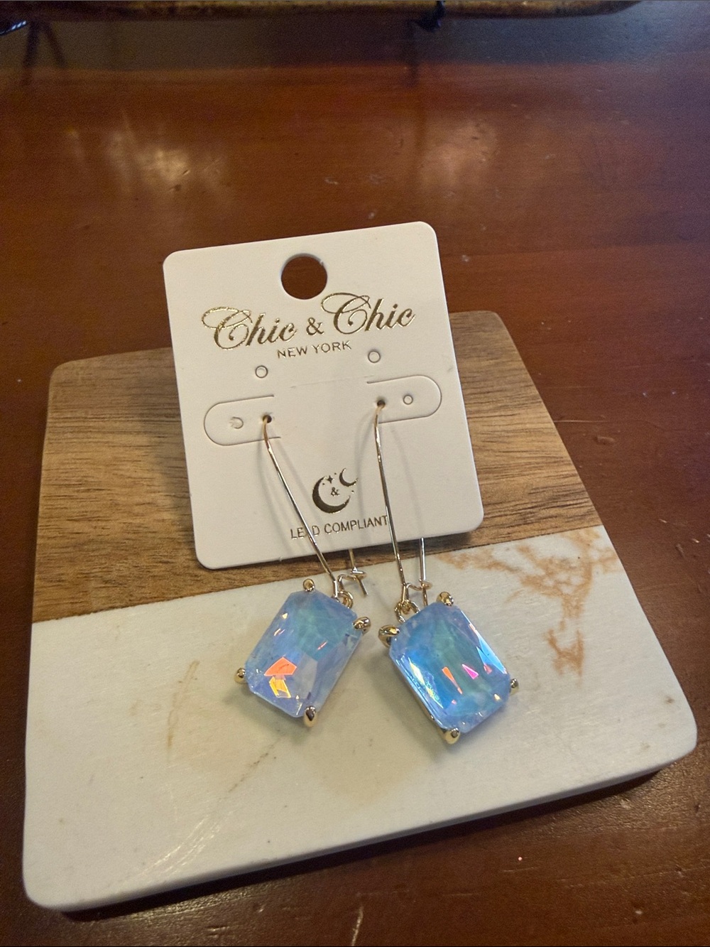 Iridescent Blue Crystal Drop Earrings